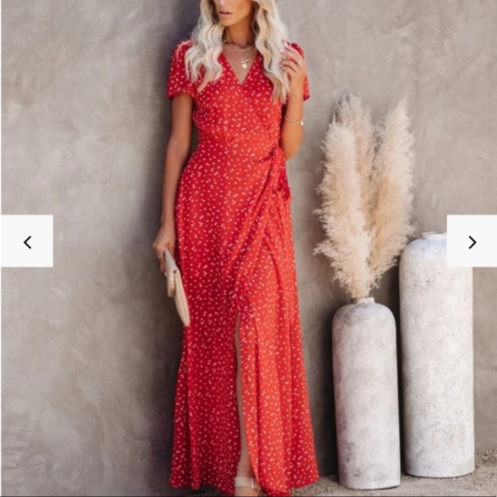Aakaa Golden Gate Red Maxi Dress